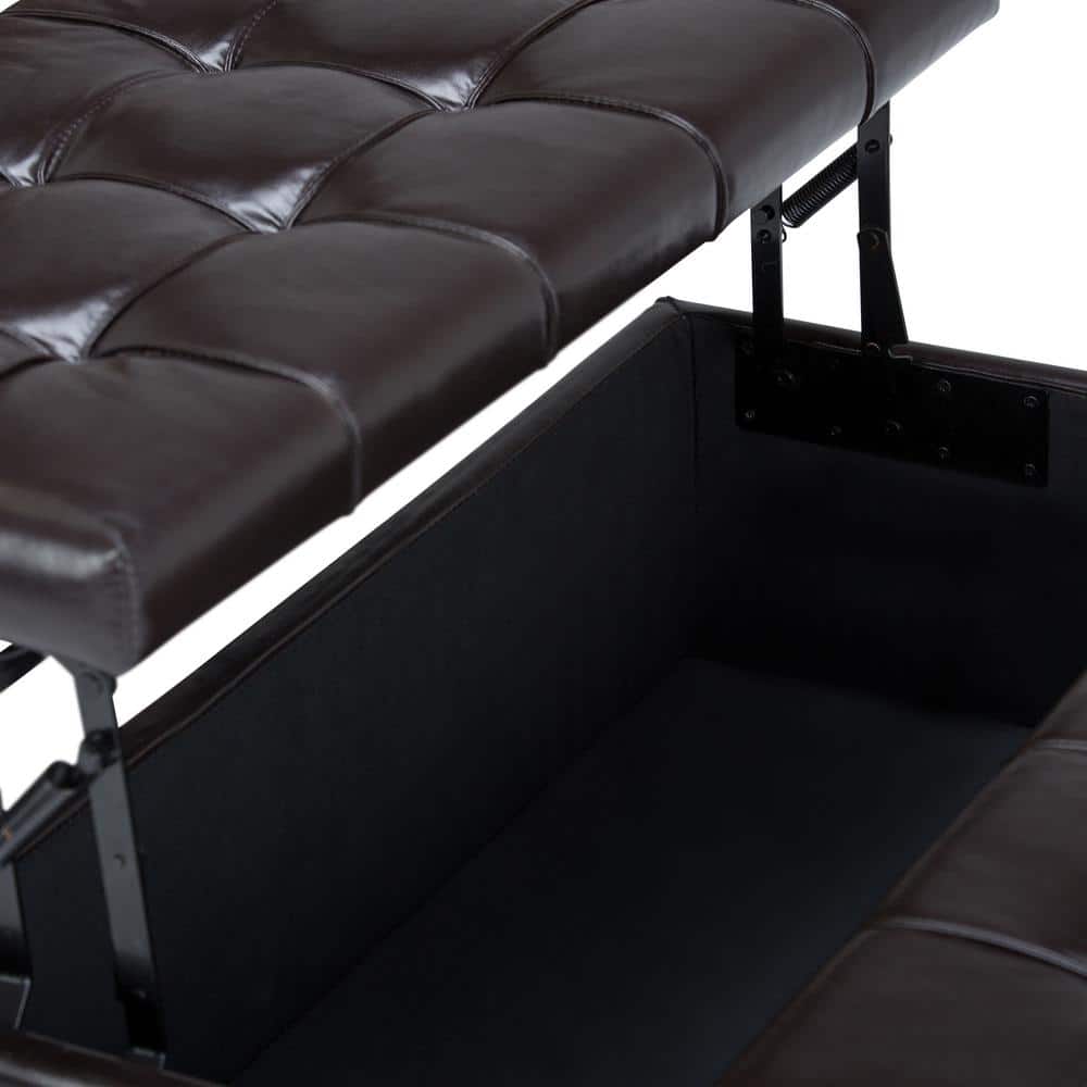 Harrison 36" Tanner's Brown Faux Leather Tufted Cocktail Ottoman