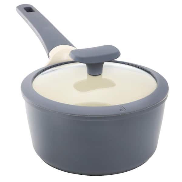 Oster Rooney 2 qt. Ceramic Nonstick Aluminum Saucepan in Gray with Lid