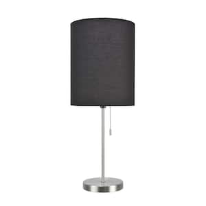 19-1/2 in. Satin Nickel Candlestick Table Lamp with Hardback Drum Lamp Shade in Black