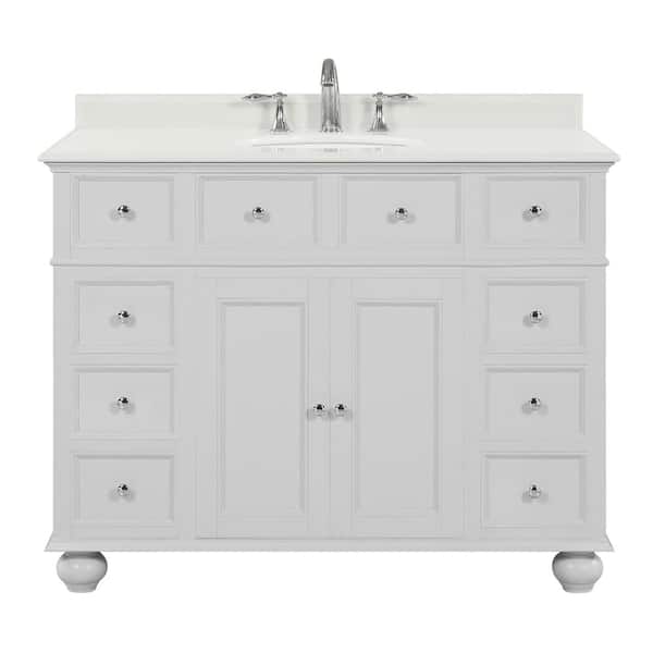 Home Decorators Collection Hampton Harbor 44 in. W x 22 in. D in Dove Grey Bath Vanity with Cultured Marble Vanity Top in White with White Sink