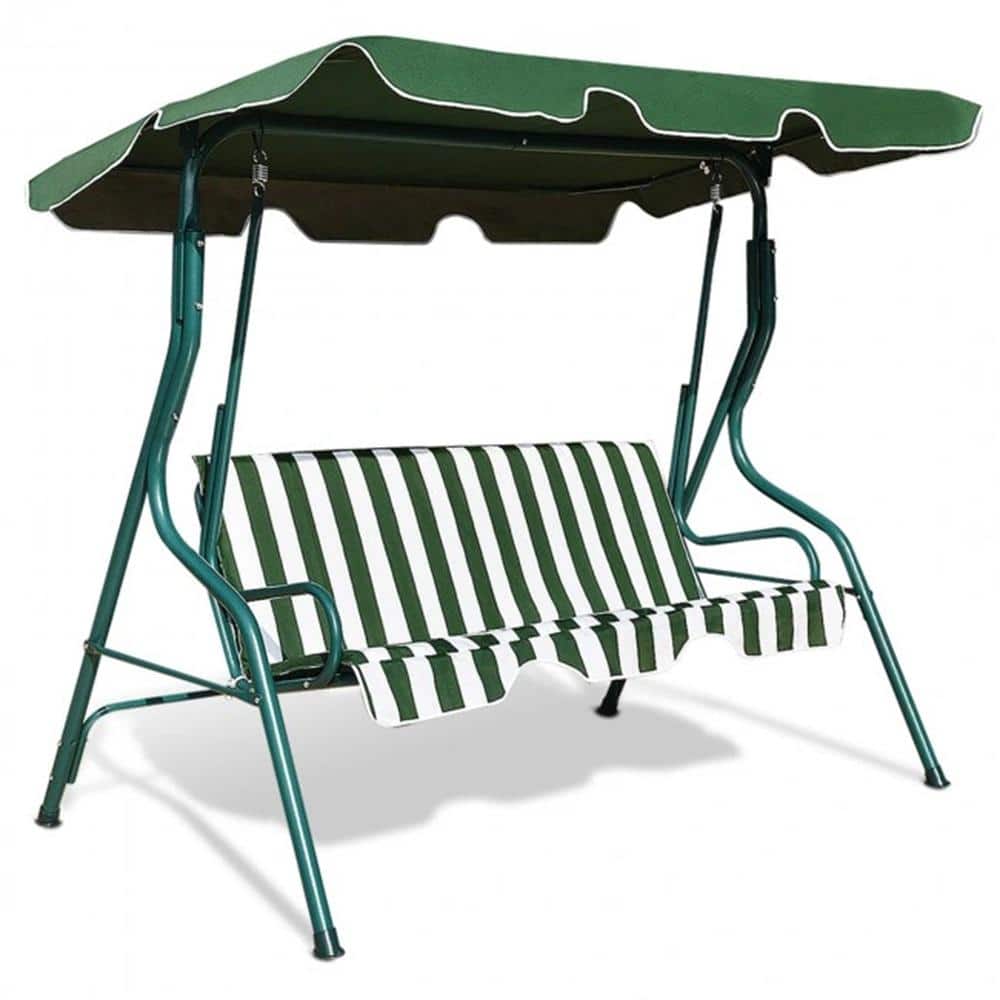 ITOPFOX 3Person Green Steel Outdoor Patio Canopy Swing with Cushioned