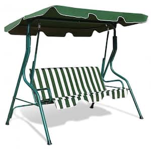 3-Person Green Steel Outdoor Patio Canopy Swing with Cushioned Steel Frame