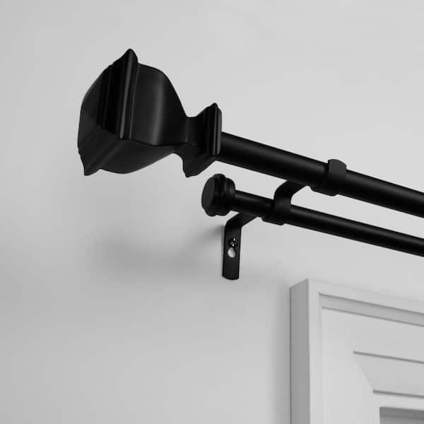 Napoleon Double 36 in. - 72 in. Adjustable 3/4 in. Double Curtain Rod Kit in Matte Black with Finial