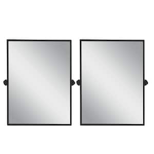 24 in. W x 36 in. H Modern Rectangle Metal Framed Black Pivoted Wall Vanity Mirror 2PCS