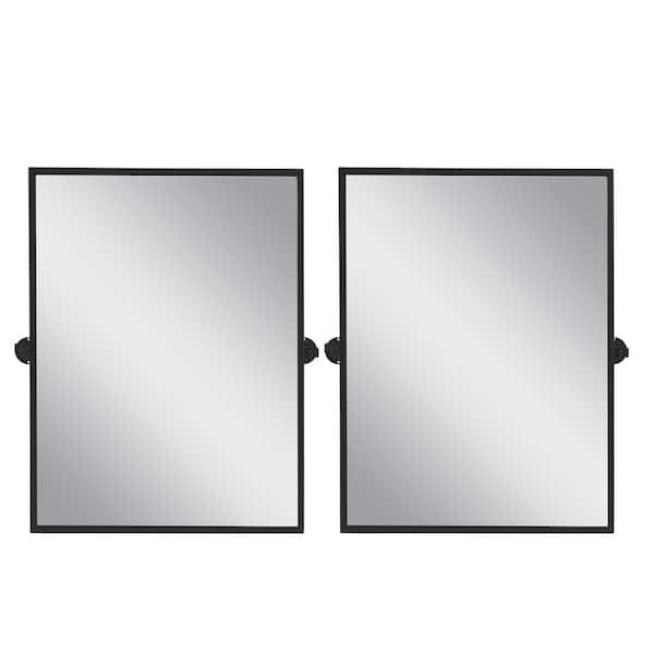 NEUTYPE 24 in. W x 36 in. H Modern Rectangle Metal Framed Black Pivoted Wall Vanity Mirror 2PCS