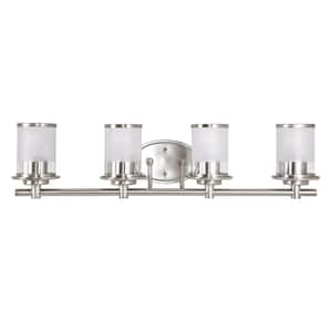 32.25 in. Truitt 4-Light Brushed Nickel Transitional Bathroom Vanity Light with Sand and Clear Glass Shades