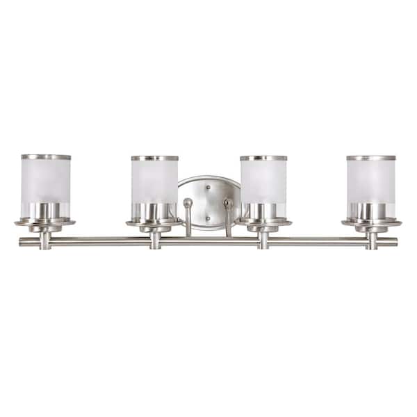Hampton Bay Truitt 32.1 in. 4-Light Brushed Nickel Modern Transitional Vanity with Frosted and Clear Edge Glass Shades