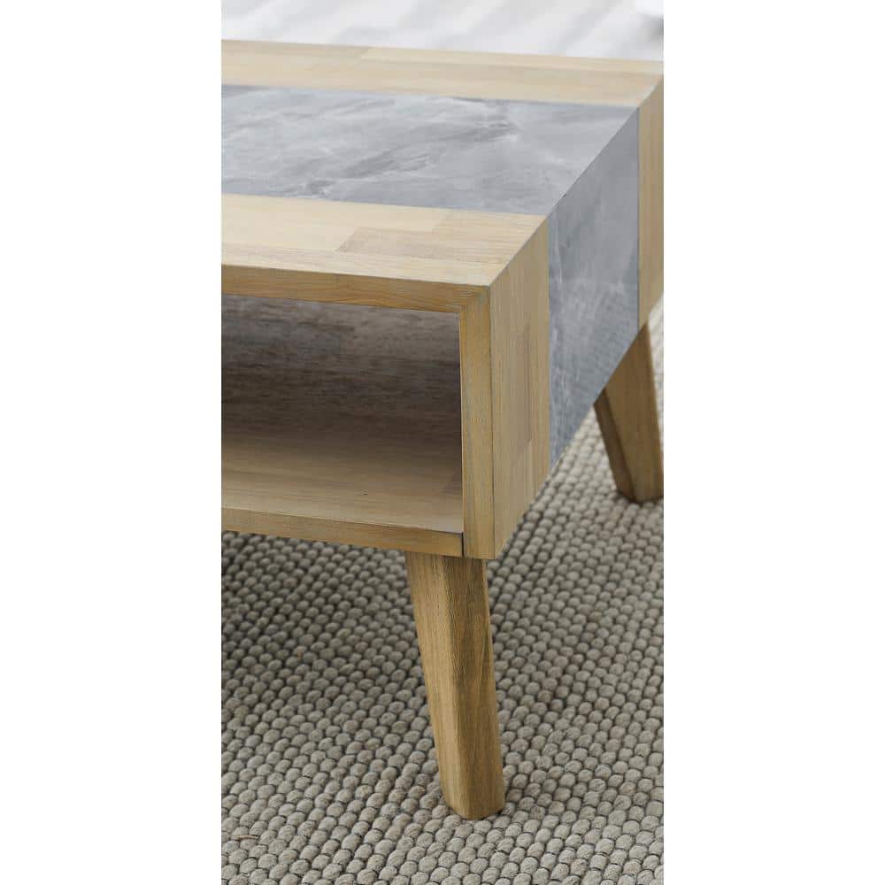 Gray and Natural Wood Rectangular Coffee Table with Storage