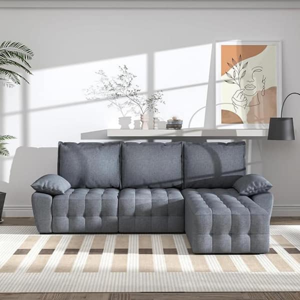 Dwell Home Inc Carson 97 in Pillow-Top Arm 3-Piece Polyester Rectangular Modern Modular L-Sectional Sofa in. Grey