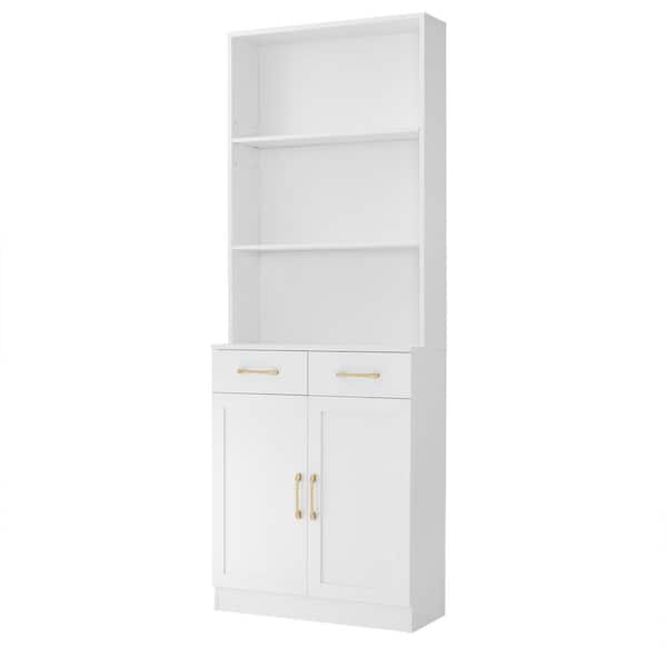 Aoibox 25.90 in. W x 11.00 in. D x 70.00 in. H Ready to Assemble Bath Storage Cabinet in White with Shelves 2-Doors and Drawers
