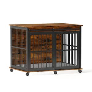 Anky Furniture Style Dog Crate Sliding Iron Door Dog Crate with Mat in Rustic Brown