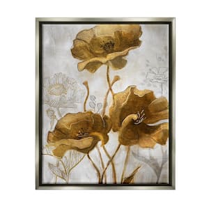 Silver and Gold Poppies Abstract Flower Field by Studio W Floater Frame Nature Wall Art Print 17 in. x 21 in.