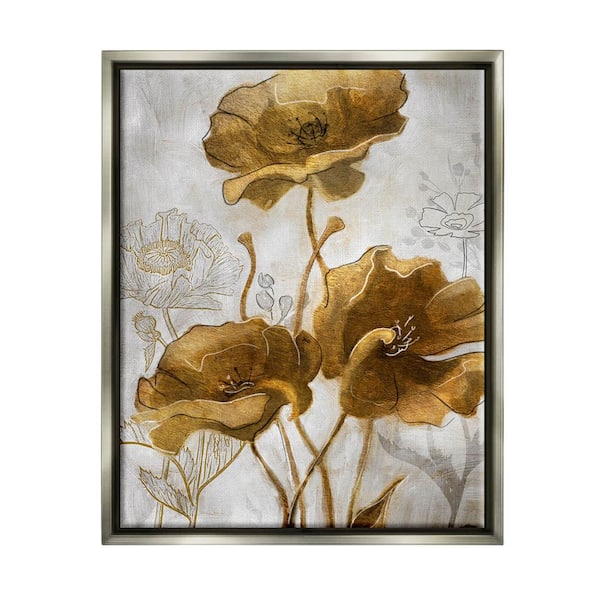 The Stupell Home Decor Collection Silver and Gold Poppies Abstract Flower Field by Studio W Floater Frame Nature Wall Art Print 17 in. x 21 in.