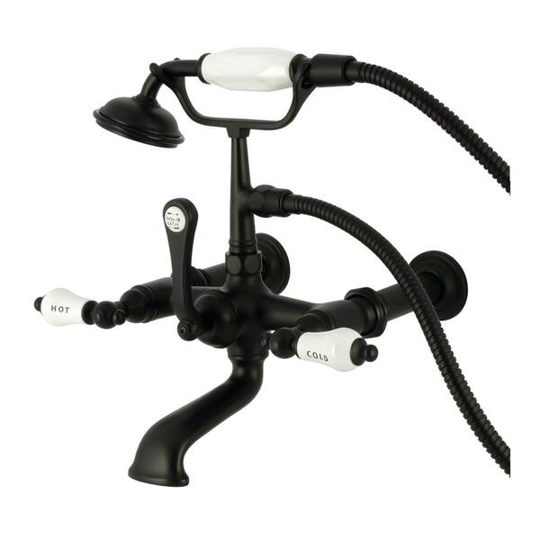 Kingston Brass Vintage 3-Handle Wall-Mount Clawfoot Tub Faucet with Hand Shower in Matte Black