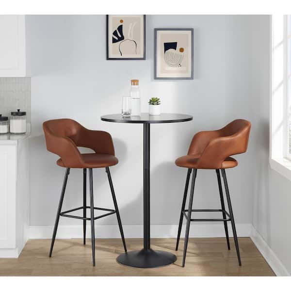 Lumisource Margarite 30 in. Brown Faux Leather and Black Metal Fixed-Height Barstool (Set of 2)