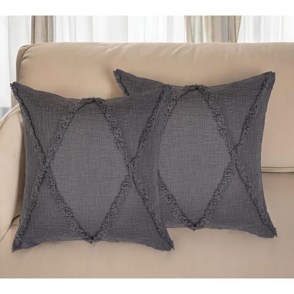 Dark Gray Geometric Polyester 20 in. x 20 in. Throw Pillow (Set of 2)