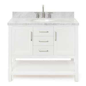 Bayhill 43 in. W x 22 in. D x 36 in. H Bath Vanity in White with Carrara White Marble Top