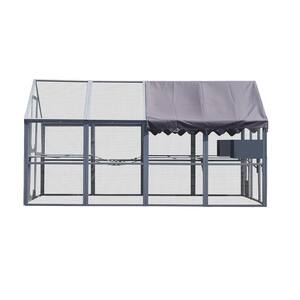 111.5 in. x 74.25 in. x 72.52 in. Large Metal Cat Enclosure with Platform, Upgraded Waterproof Cover, Blue