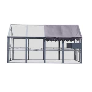111.5 in. x 74.25 in. x 72.52 in. Large Metal Cat Enclosure with Platform, Upgraded Waterproof Cover, Grey
