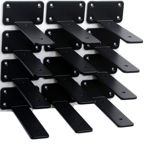 12-Pack 6 in. Black Hidden L Shelf Bracket, 1/5 in. Thicked Iron Floating Shelf Brackets, Industrial Metal Brackets