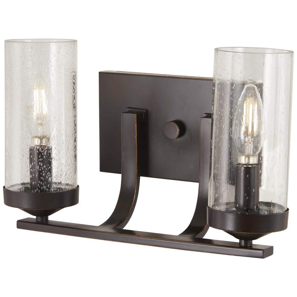 Downton Bronze and Gold 13" 2-Light Outdoor Wall Sconce with Clear Seedy Glass