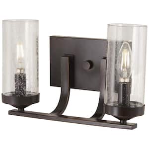 Elyton 2-Light Downtown Bronze with Gold Highlights Bath Light with Clear Seedy Glass