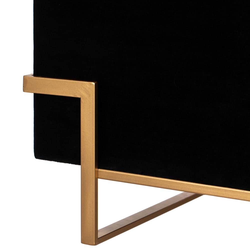 Elegant Black Velvet Storage Ottoman with Golden Metal Legs