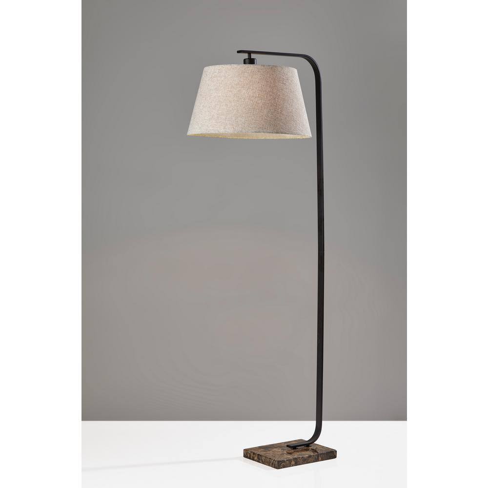 Bernard Arc Floor Lamp with Black Finish and Brown Marble Base