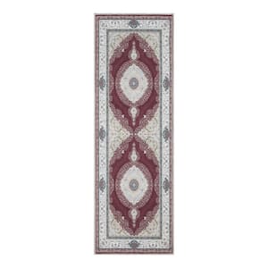 Non Shedding Washable Wrinkle-free Cotton Flatweave Medallion 2x5 Indoor Living Room Runner Rug 20 in.x59 in.,Bordeaux