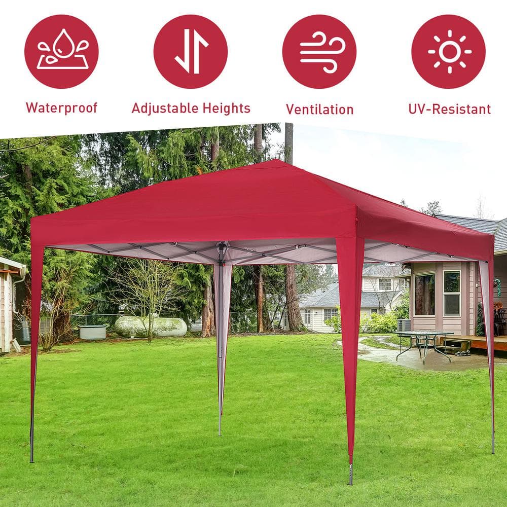 10' x 10' Red Steel Frame Pop-Up Canopy Tent