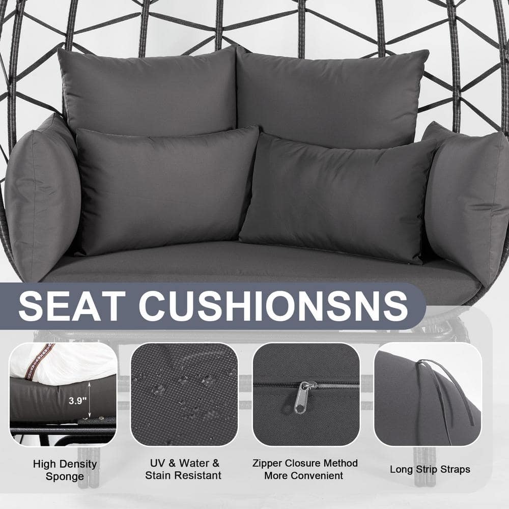 Gray Double Glider Outdoor Egg Chair with Cushions