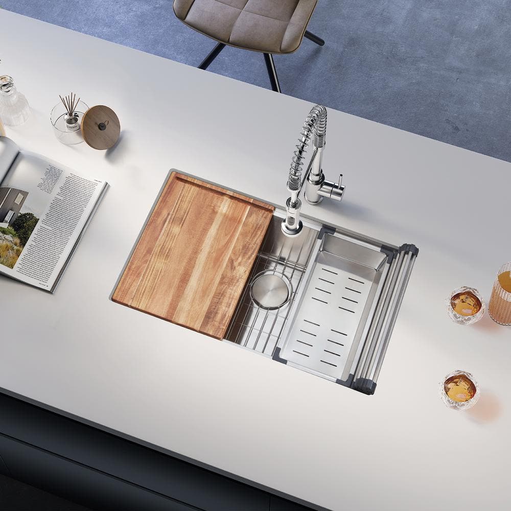 30-Inch Stainless Steel Single Bowl Undermount Workstation Sink