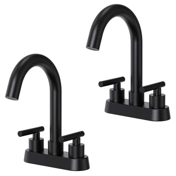 EVERSTEIN 2-Pack 4 in. Centerset Double-Handle Bathroom Sink Faucet 2 or 3 Hole in Matte Black Drain Included
