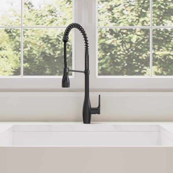 23.6 in. Single Handle 360° Swivel Pull Down Sprayer Kitchen Faucet with Spray Wand in Matte Black