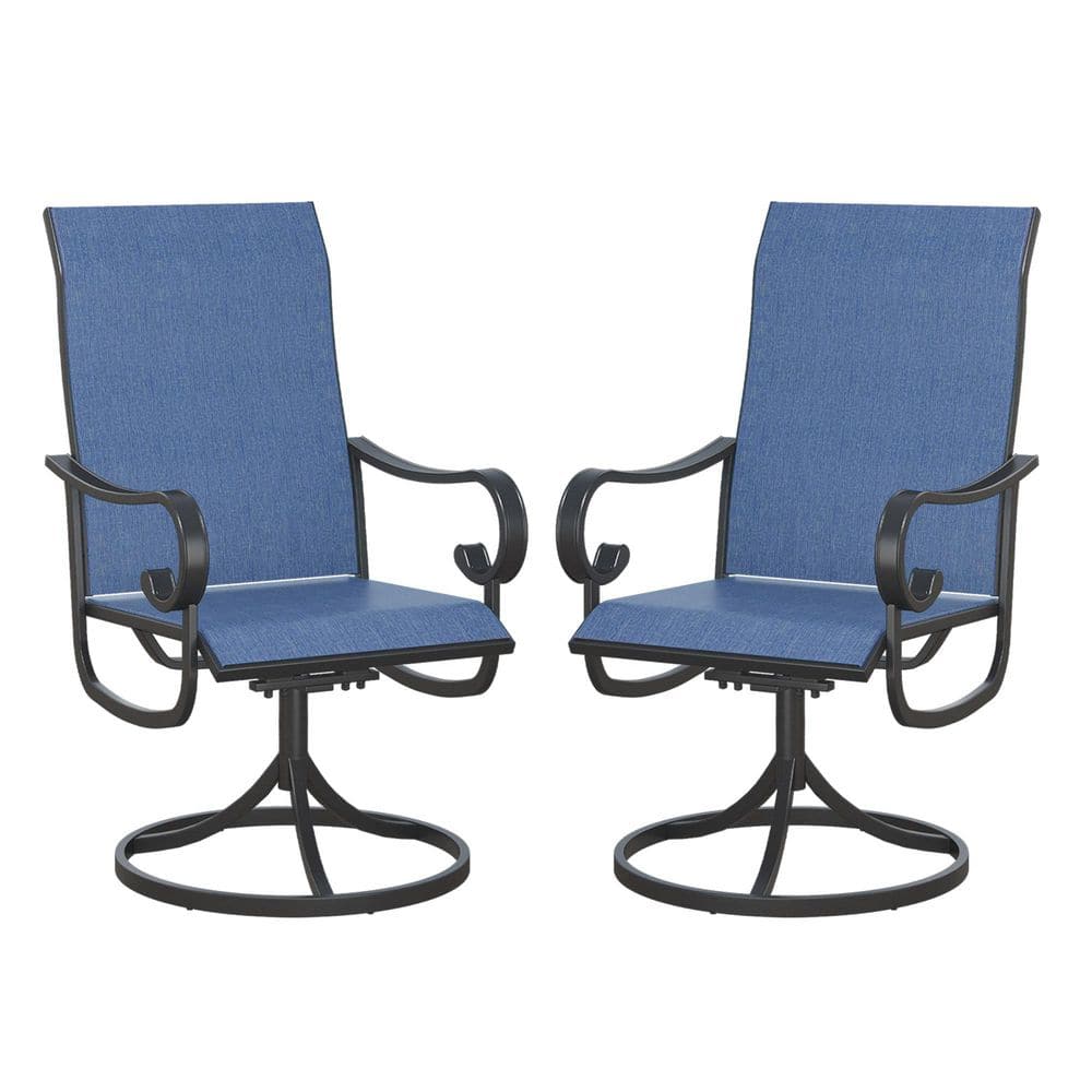 Navy Blue Outdoor Swivel Dining Chairs Set with Textilene Mesh and High Back Set of 2 price history on PriceWatchPro