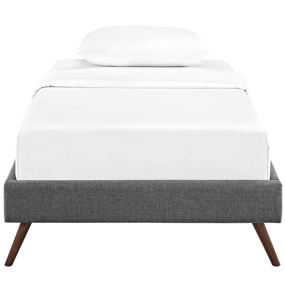 Loryn Gray Fabric Twin Platform Bed with Upholstered Headboard