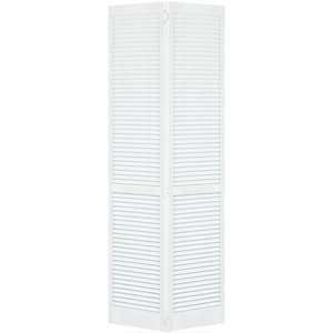 Traditional Louver-Louver 28 in. x 80 in. Solid Core White Primed Wood Bi-Fold Door with Hardware