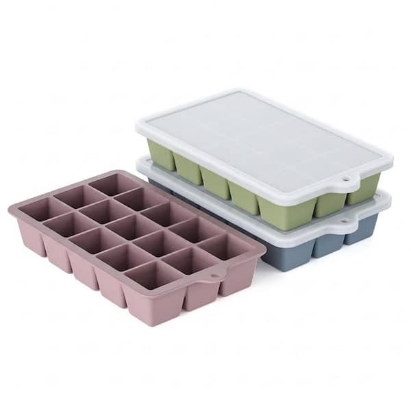 Multi-Colored Square Silicone Ice Cube Tray 3 Pack Food Grade Ice Mold with Lid Easy Release for Freezer Cocktails