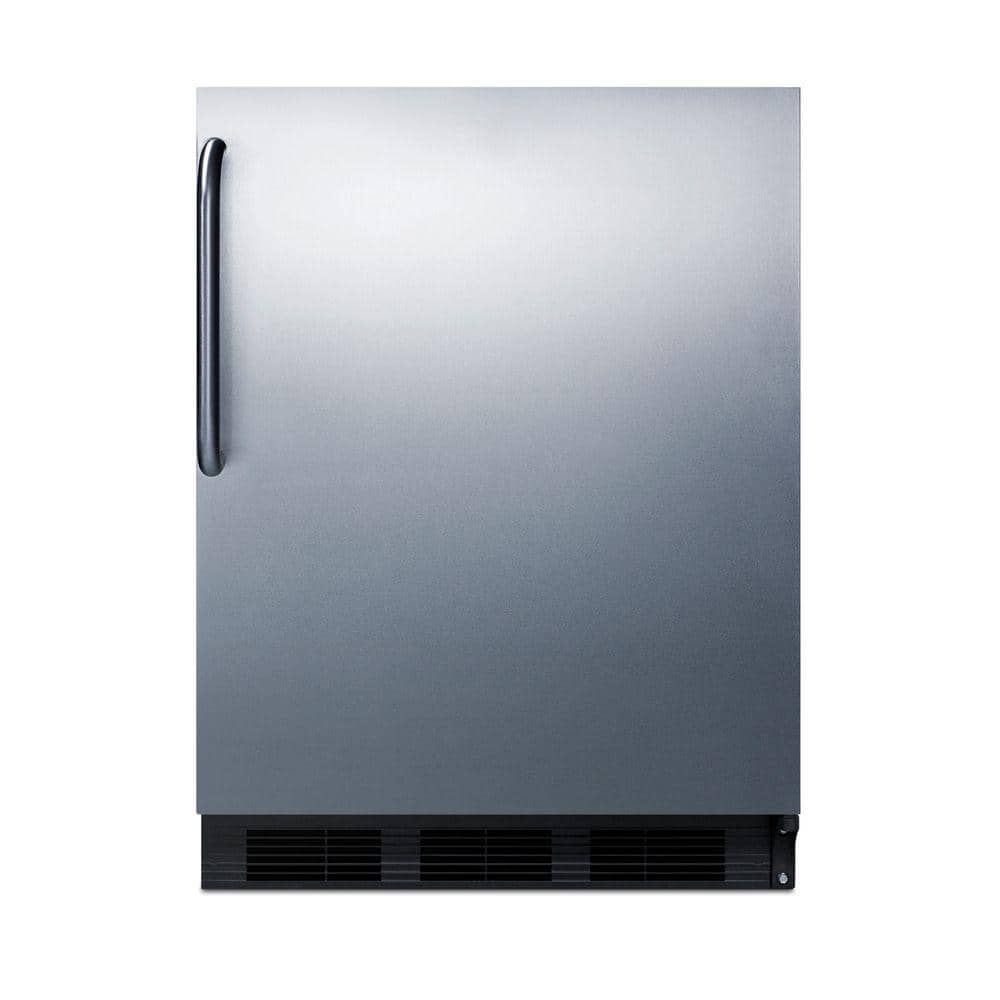 Summit Appliance 5.1 cu. ft. Mini Refrigerator with Freezer in Stainless Steel, Stainless steel wrapped door and black cabinet