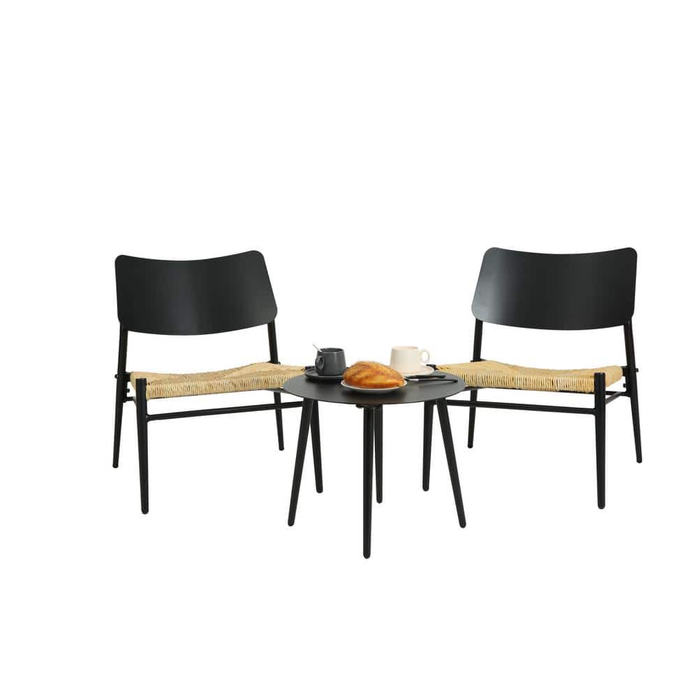 Black 3-Piece Aluminium Outdoor Bistro Set, Patio Bistro Table and Chairs S
