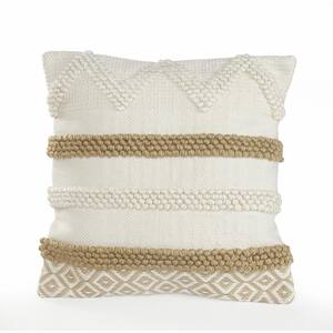 Knot Beige / White Neutral 20 in. x 20 in. Textured Cotton Standard Throw Pillow