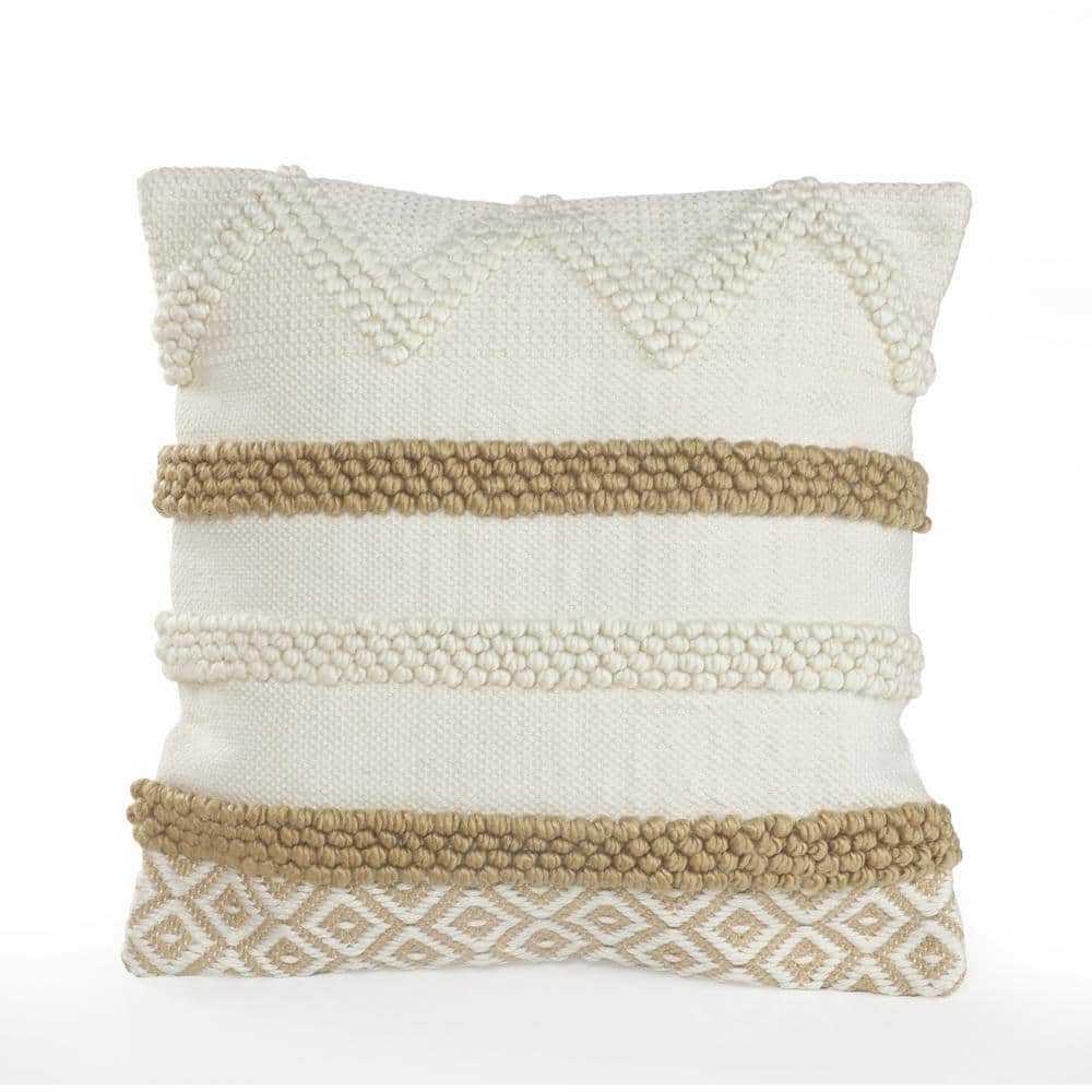 Knot Beige / White Neutral 20 in. x 20 in. Textured Cotton Standard Indoor/