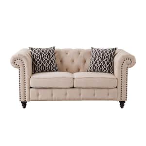 67 in. Beige Linen Solid Color 100% Linen 2-Seater Loveseat with Black Solid Manufactured Wood Legs