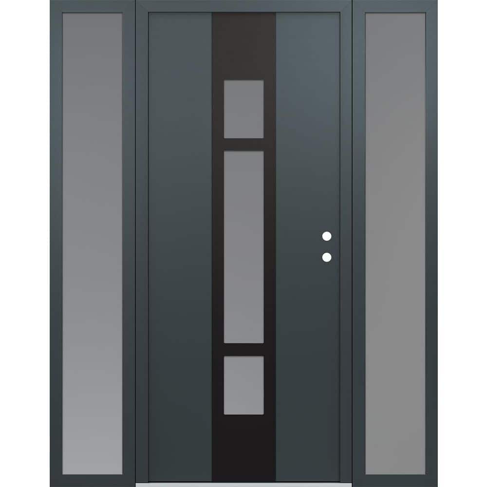A9 68 in. x 80 in. Black P Left-Hand/Inswing Frosted Glass Anth/Anth 2 Sidelite Steel Prehung Front Door price history on PriceWatchPro