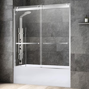 Hethel 56 in. - 60 in. x 62 in. Frameless Sliding Shower Door with Shatter Retention Glass 2 Ways Opening in Chrome