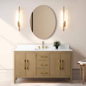 60 in. W x 22 in. D x 34 in. H Single-Sink Bathroom Vanity in Natural Oak with Engineered Marble Top in Arabescato White