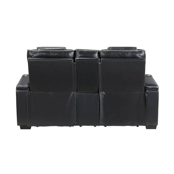 Lazzara Cassian 72 in. W Black Leather 2-Seater Power Double
