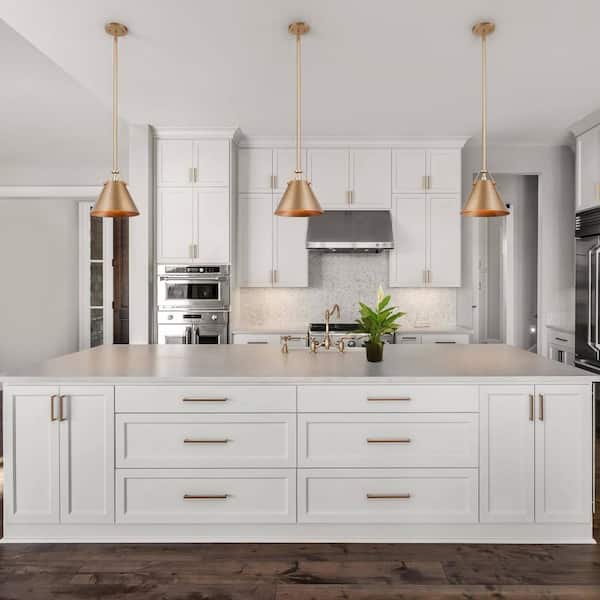 Modern Gold Pendant Light with Metal Bell Shade, Glam Hanging Light for Kitchen Island Living & Dining Room Corner Table
