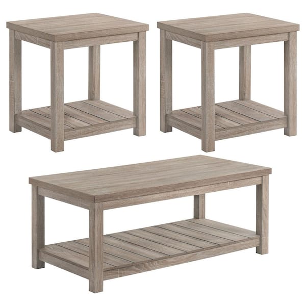 Coaster Colter 46.75 in. Greige Rectangle Wood 3-piece Occasional Coffee Table set with Shelves