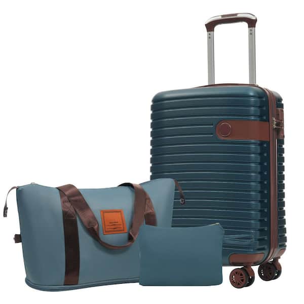 21.3 in. Inky Blue ABS Hardside Lightweight Luggage Suitcase with Travel Bag and Toiletry Bag
